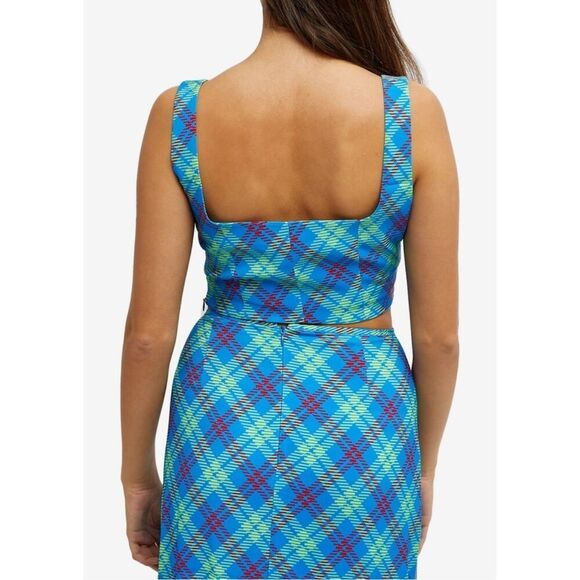 KITRI Women's Ines Check Sleeveless Top in Blue NWT Size US 10 - Picture 3 of 11